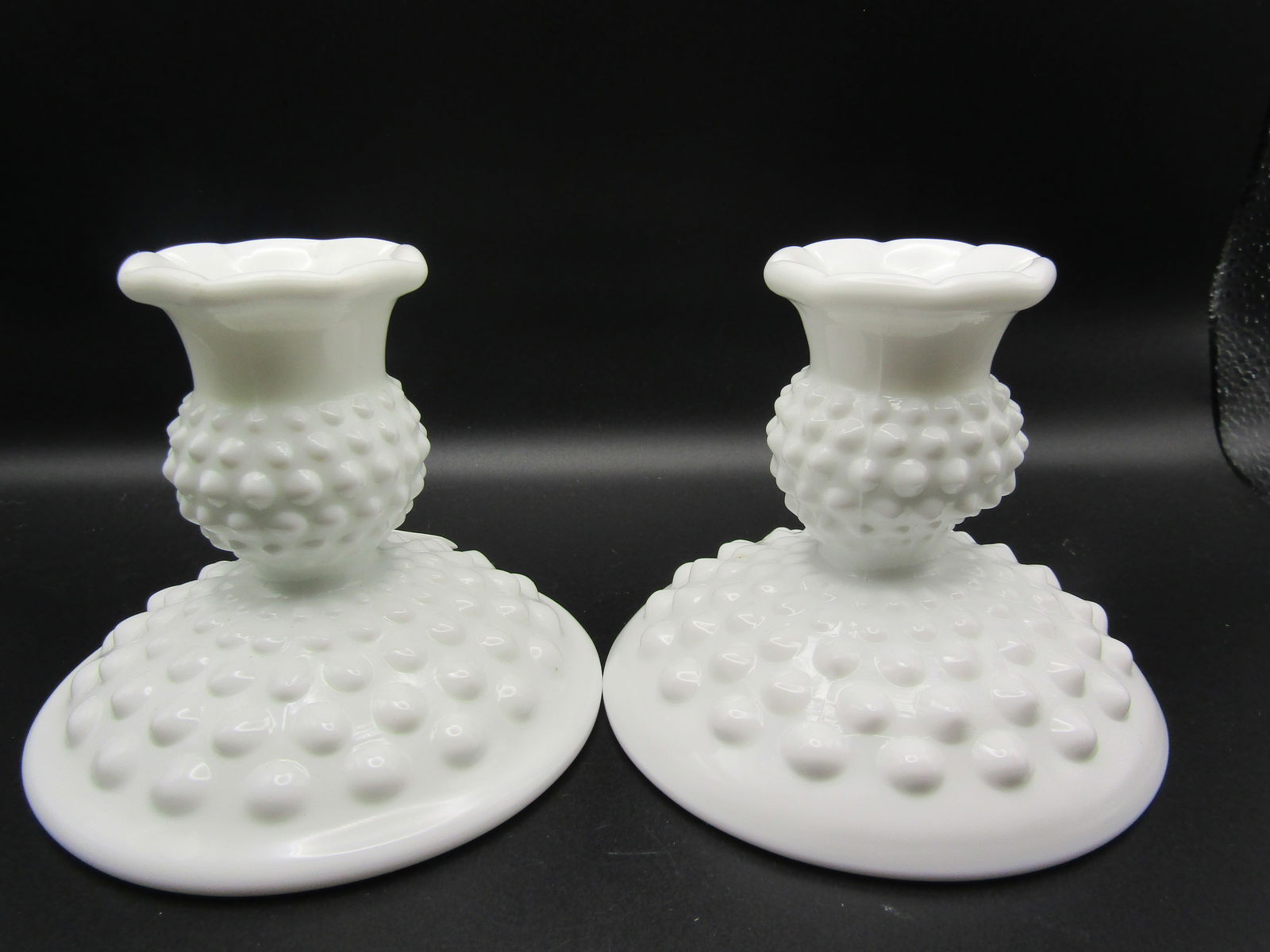 2- Vintage Fenton White Hobnail Candlestick Holders: 2- Vintage Fenton White Hobnail Candlestick Holders Condition Yes, we will ship this item, we provide in house shipping to save our customers money. S&H fees and insurance will be added to your invoic