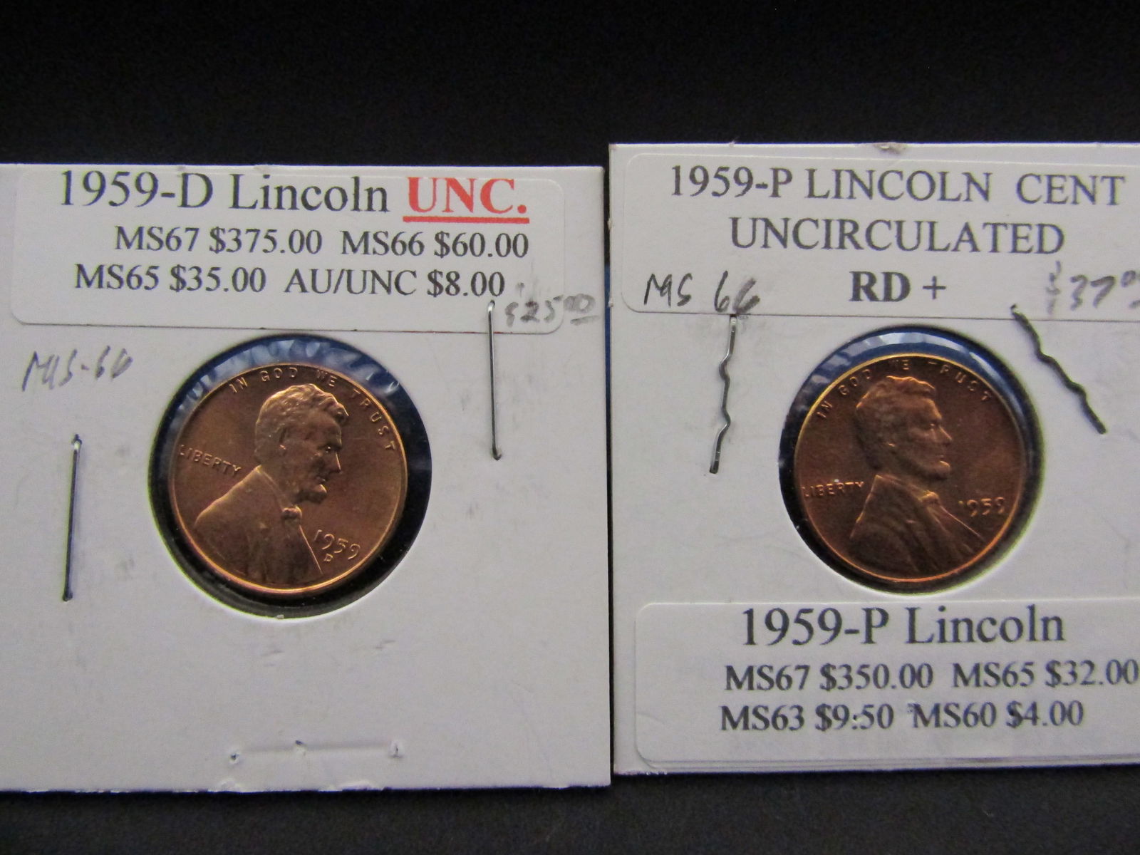 1959-P, 1959-D Gem UNC Lincoln Memorial Cents, 1st Year (1 of 5)