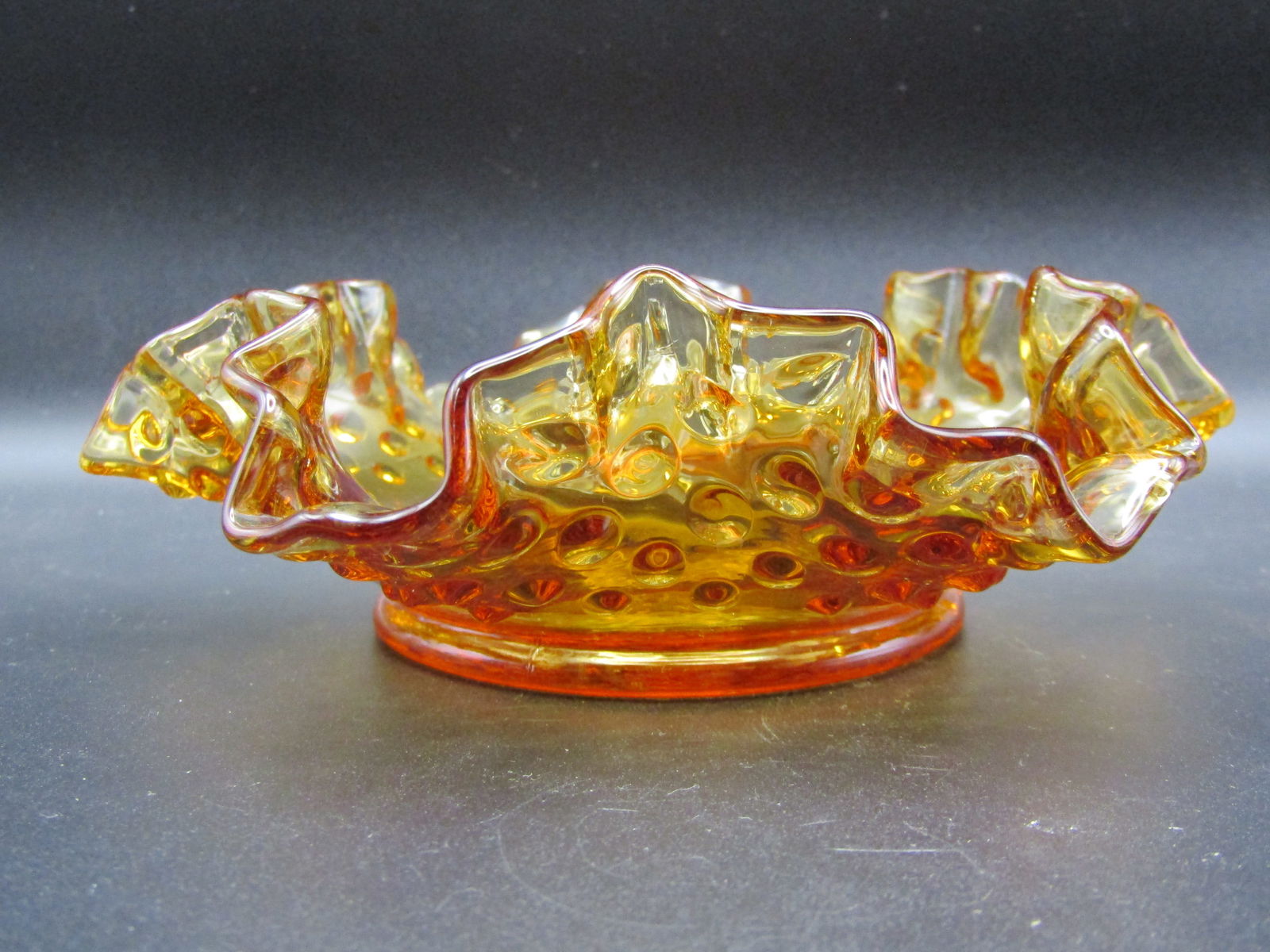 Vintage Fenton Amber Hobnail Ruffled Edge Candy Dish (1 of 3)