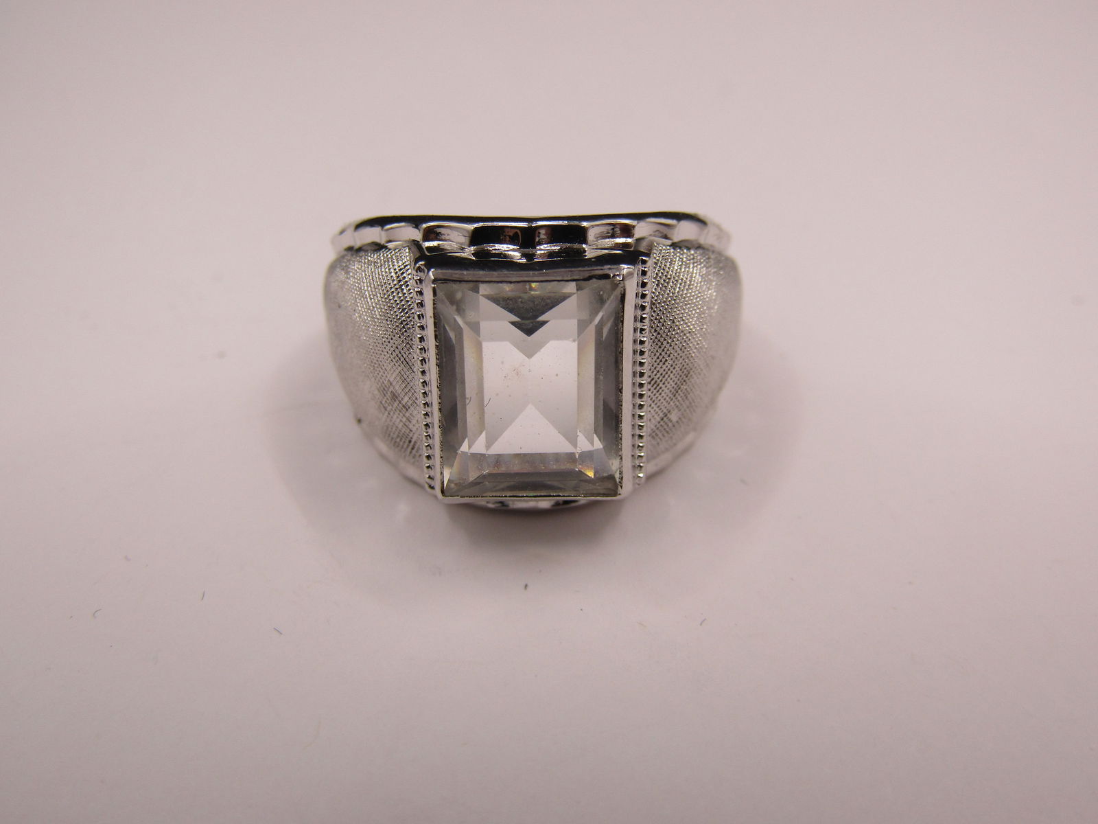 Sterling Silver Size 9 Vintage Joseph Esposito Art Deco Clear Glass Ring (1 of 3)