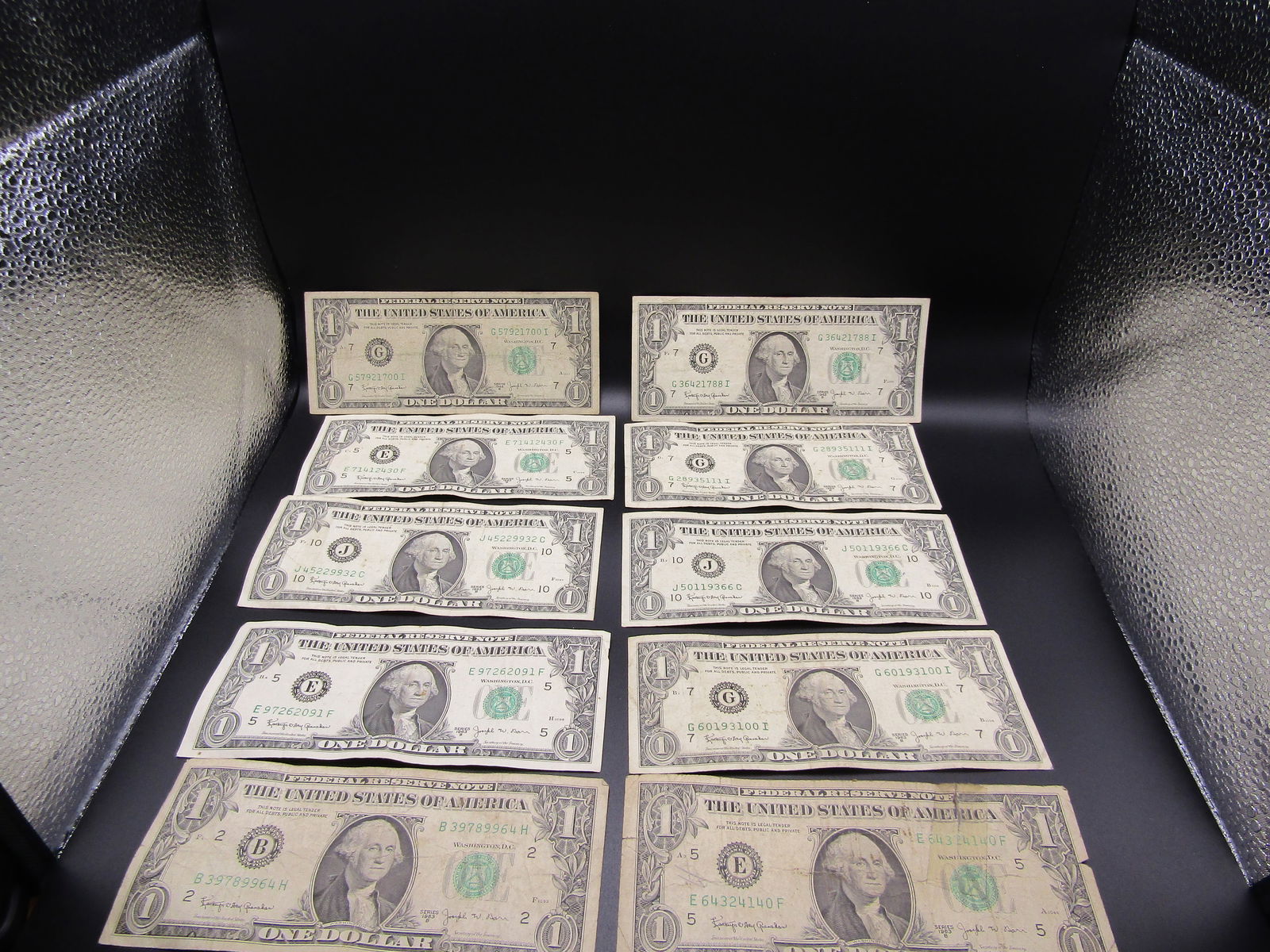 10- 1963 B Green Seal $1 Federal Reserve Notes with the signature of Joseph Barr and Katherine (1 of 12)