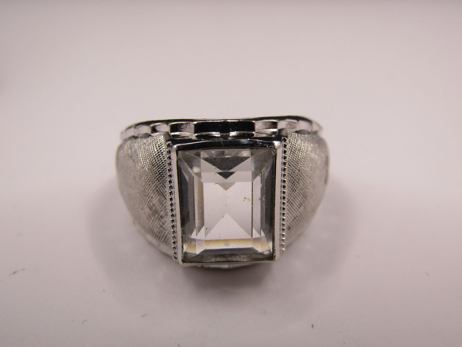 Sterling Silver Size 10 Vintage Joseph Esposito Art Deco Clear Glass Ring, Some Discoloration on (1 of 3)
