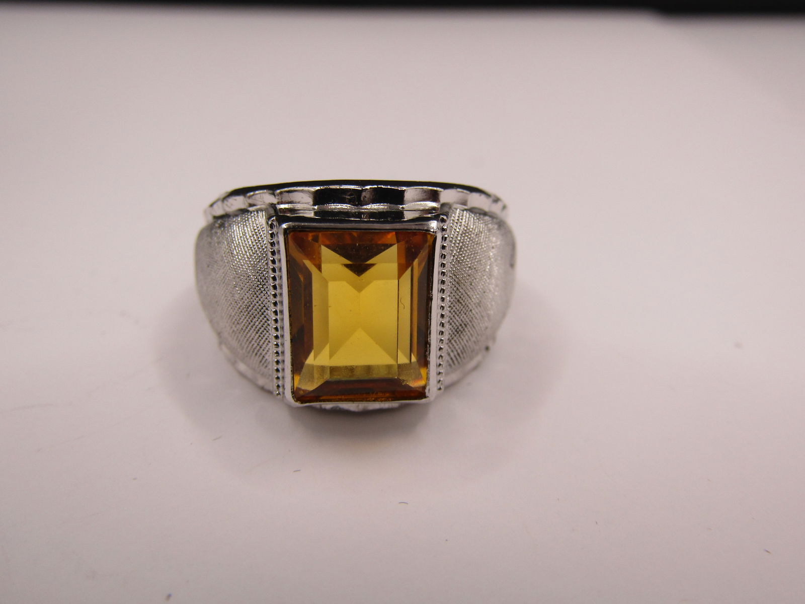 Sterling Silver Size 9 Joseph Esposito Citrine Color Glass Art Deco Ring: Sterling Silver Size 9 Joseph Esposito Citrine Color Glass Art Deco Ring Condition Yes, we will ship this item, we provide in house shipping to save our customers money. S&H fees and insurance will be
