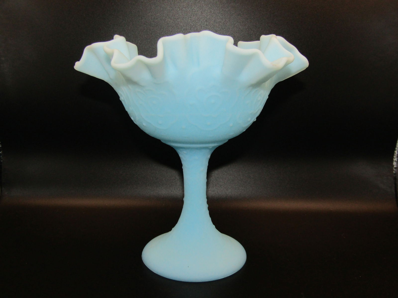 Vintage Fenton Blue Satin Persian Medallion Compote 6.5' (1 of 3)