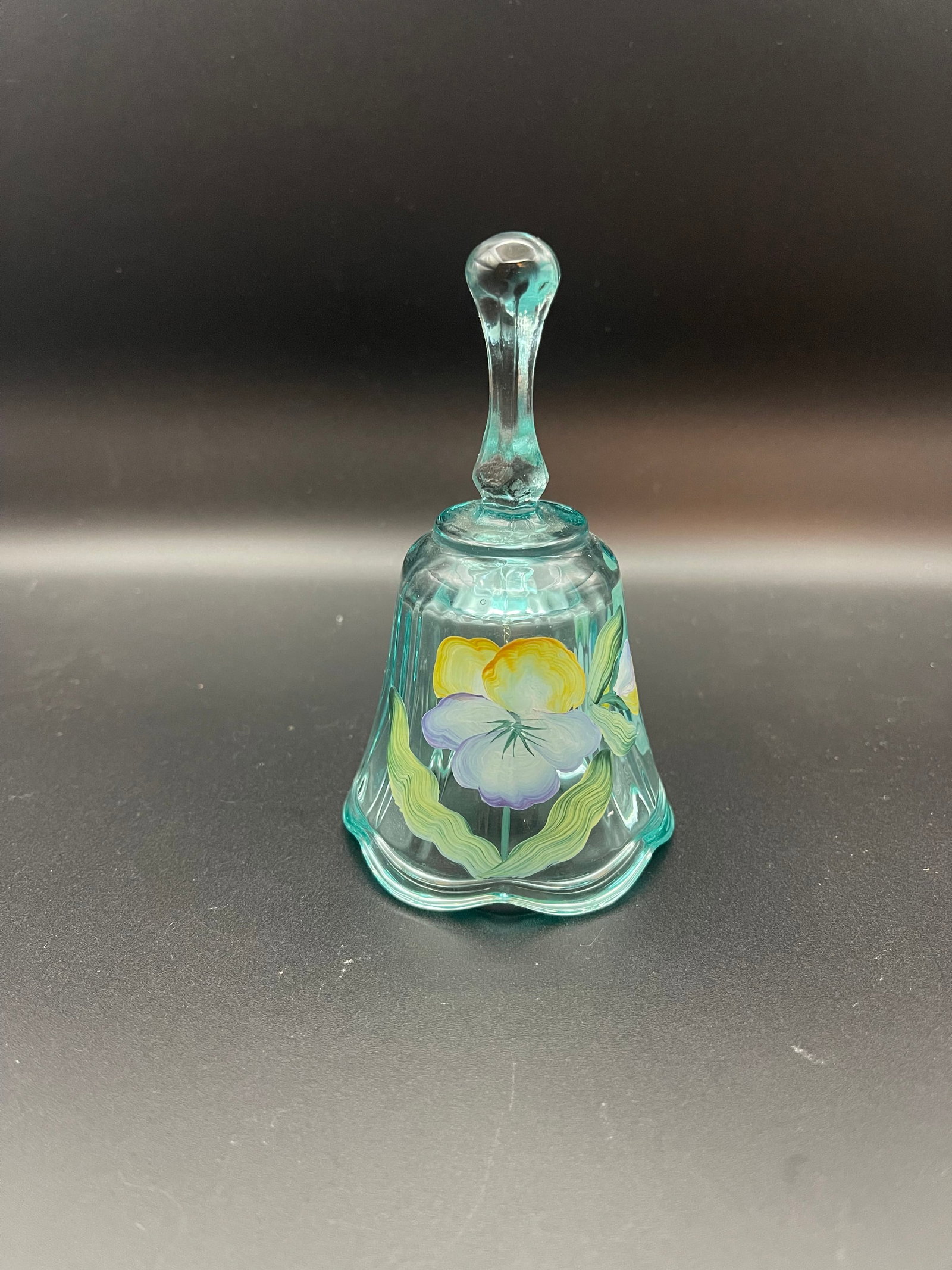 Vintage Fenton Hand Painted and Signed Aqua Blue Glass Bell with Painted Pansy Flowers 4.5': Vintage Fenton Hand Painted and Signed Aqua Blue Glass Bell with Painted Pansy Flowers 4.5" Condition Yes, we will ship this item, we provide in house shipping to save our customers money. S&H fees an