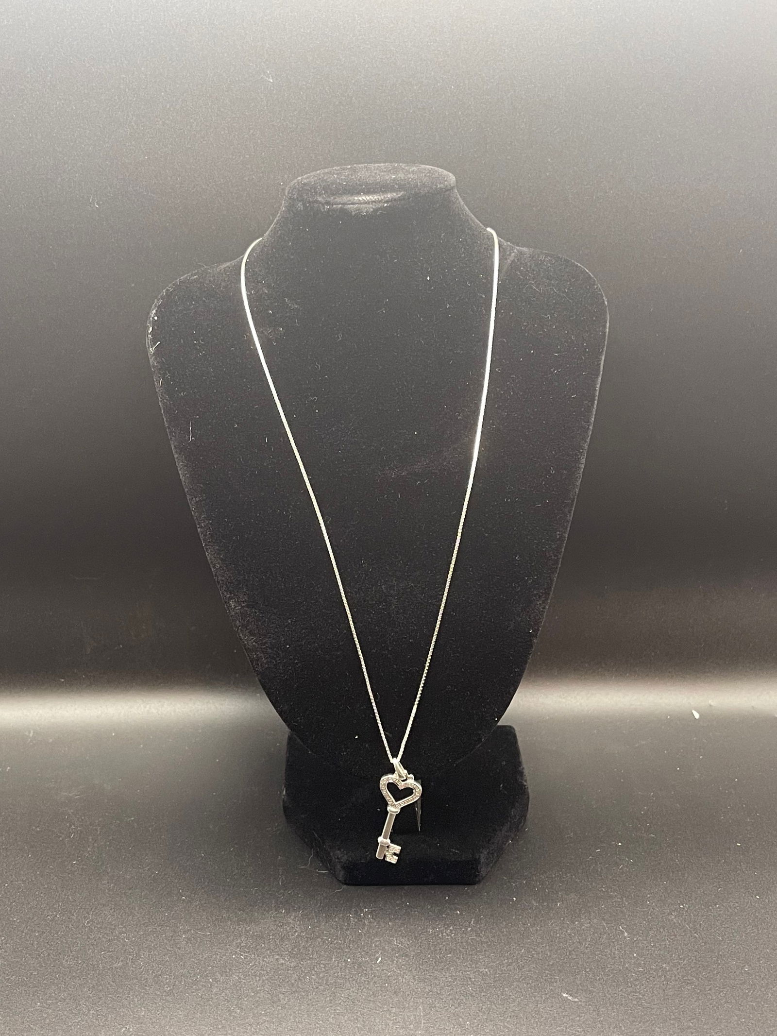 Sterling Silver Diamond Accent Key Pendant on Sterling Silver 18' Necklace, Marked Italy. Pendant (1 of 4)