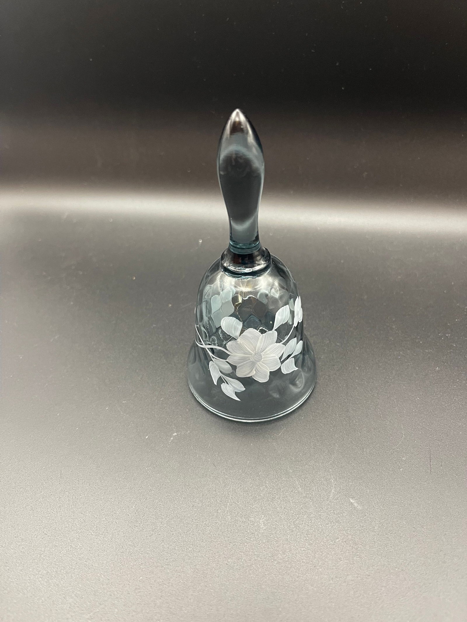 Vintage Fenton Hand Painted and Signed Blue Glass Bell; with Flowers 4.5' (1 of 3)