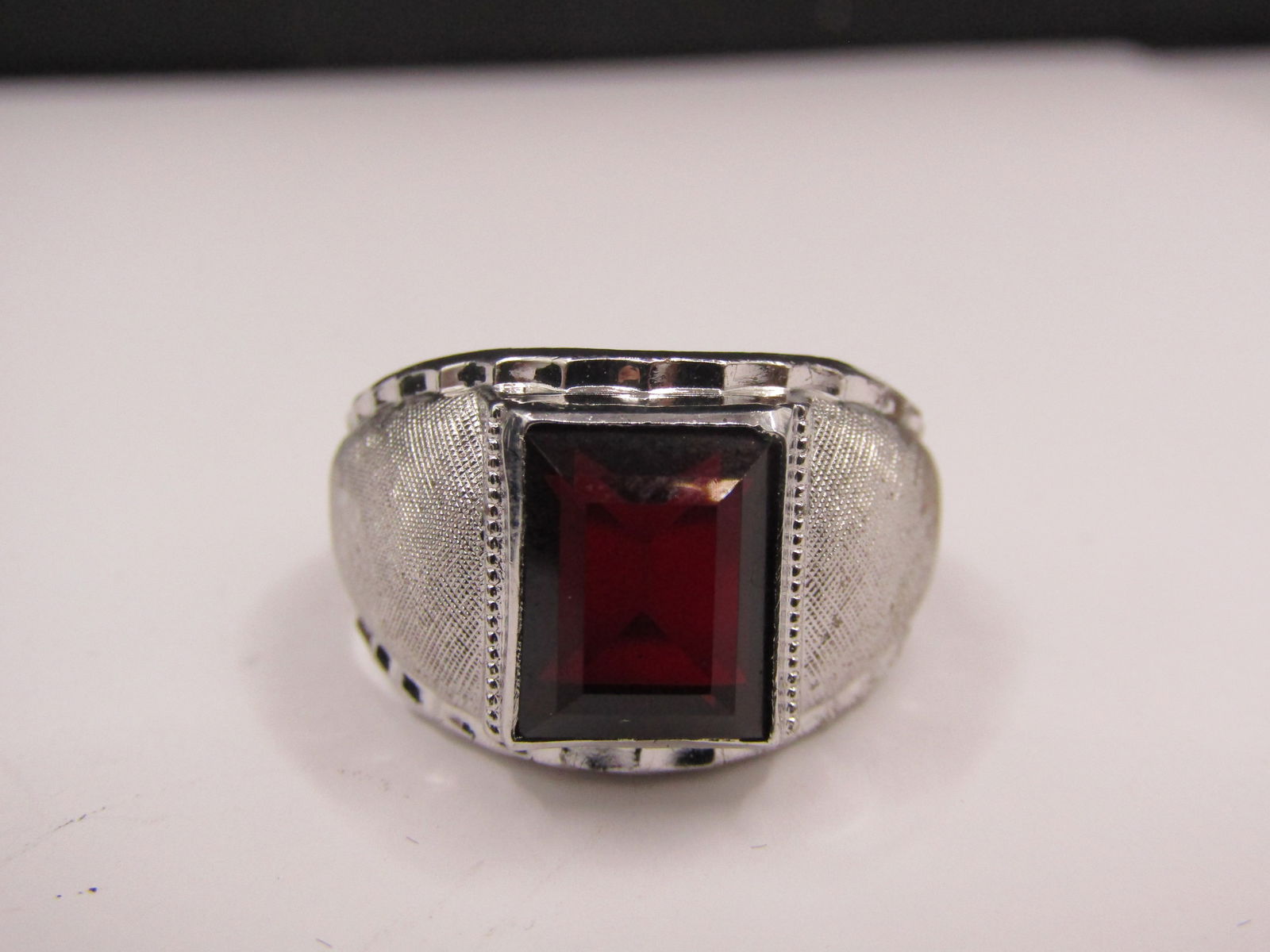 Sterling Silver Size 10.5 Vintage Joseph Esposito Art Deco Ruby Red Glass Ring (1 of 5)