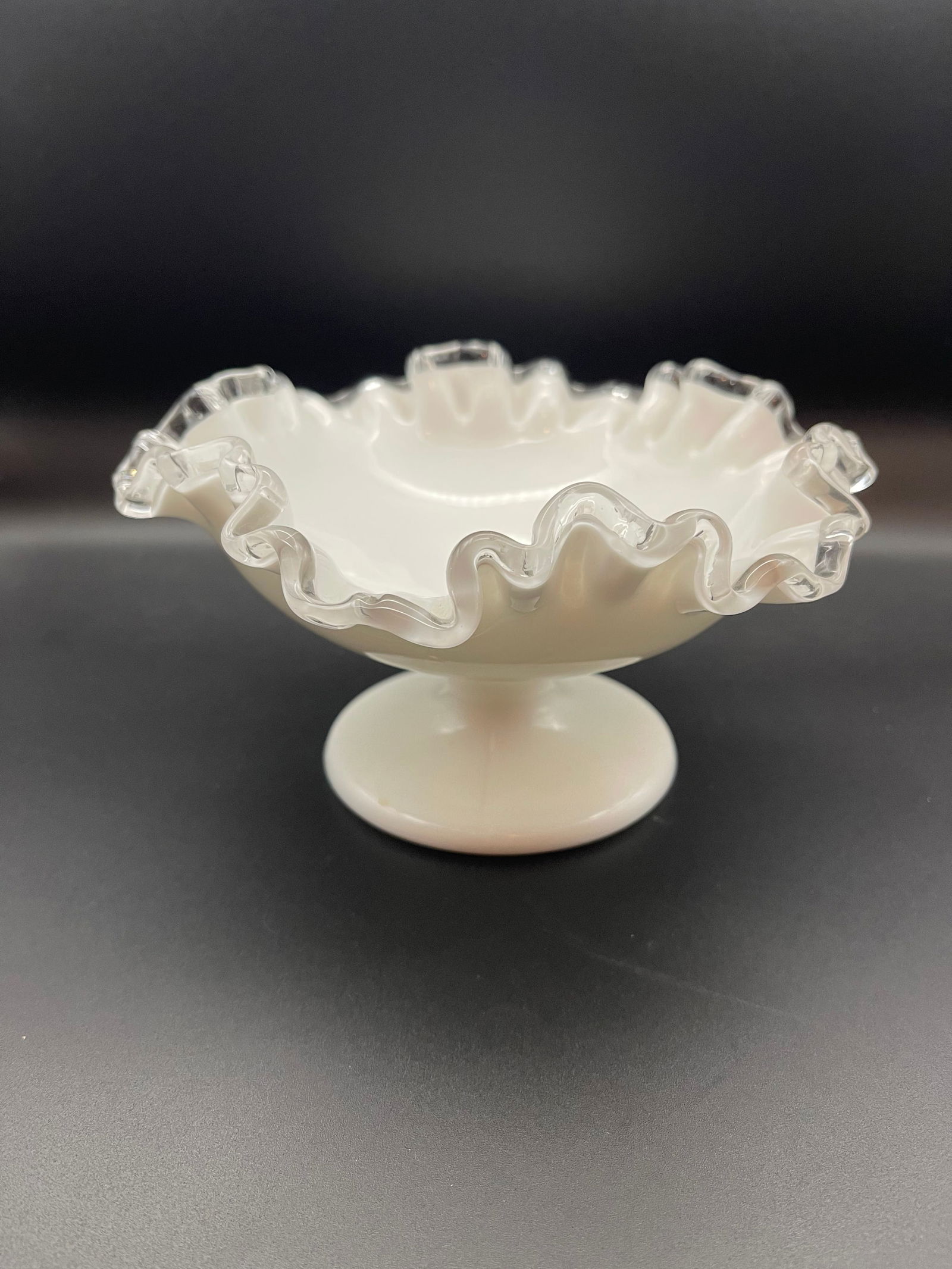 Vintage Fenton Silver Crest Ruffled Edge Pedestal Bowl. Approx. 4 x 7 Inches (1 of 3)