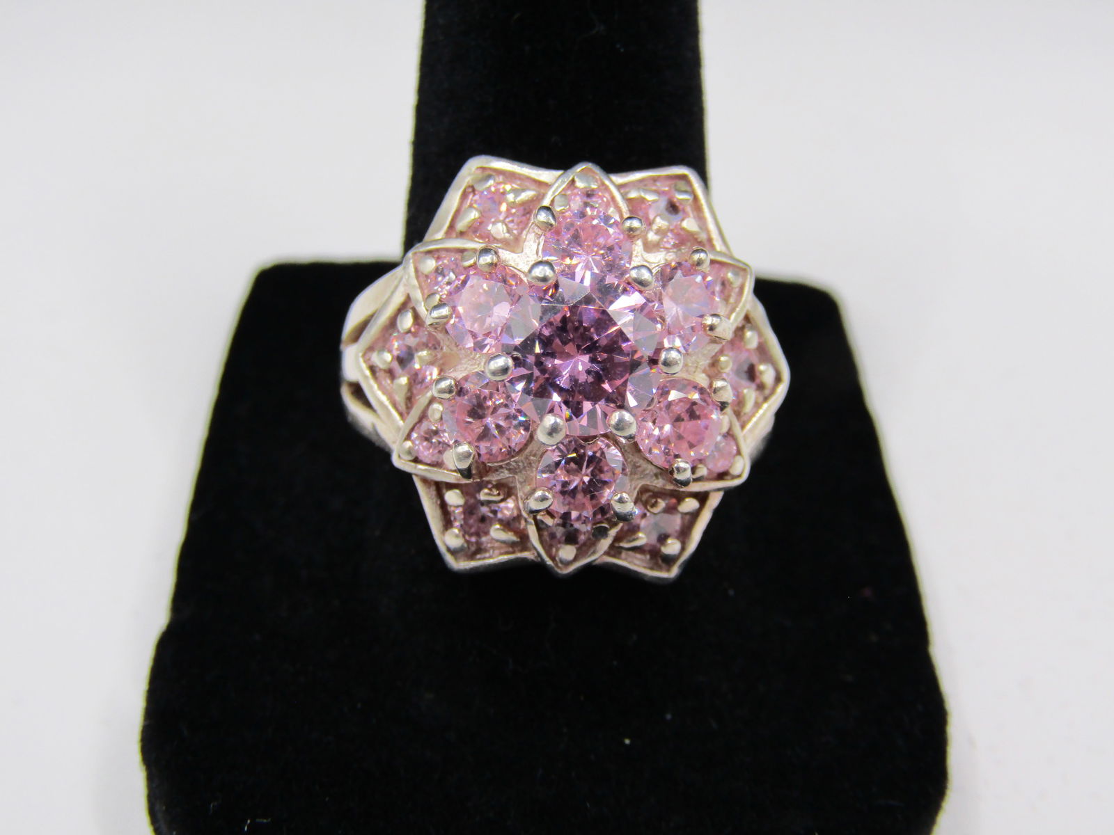 Size 8 Sterling Silver/Pink Gemstone Ring (1 of 4)