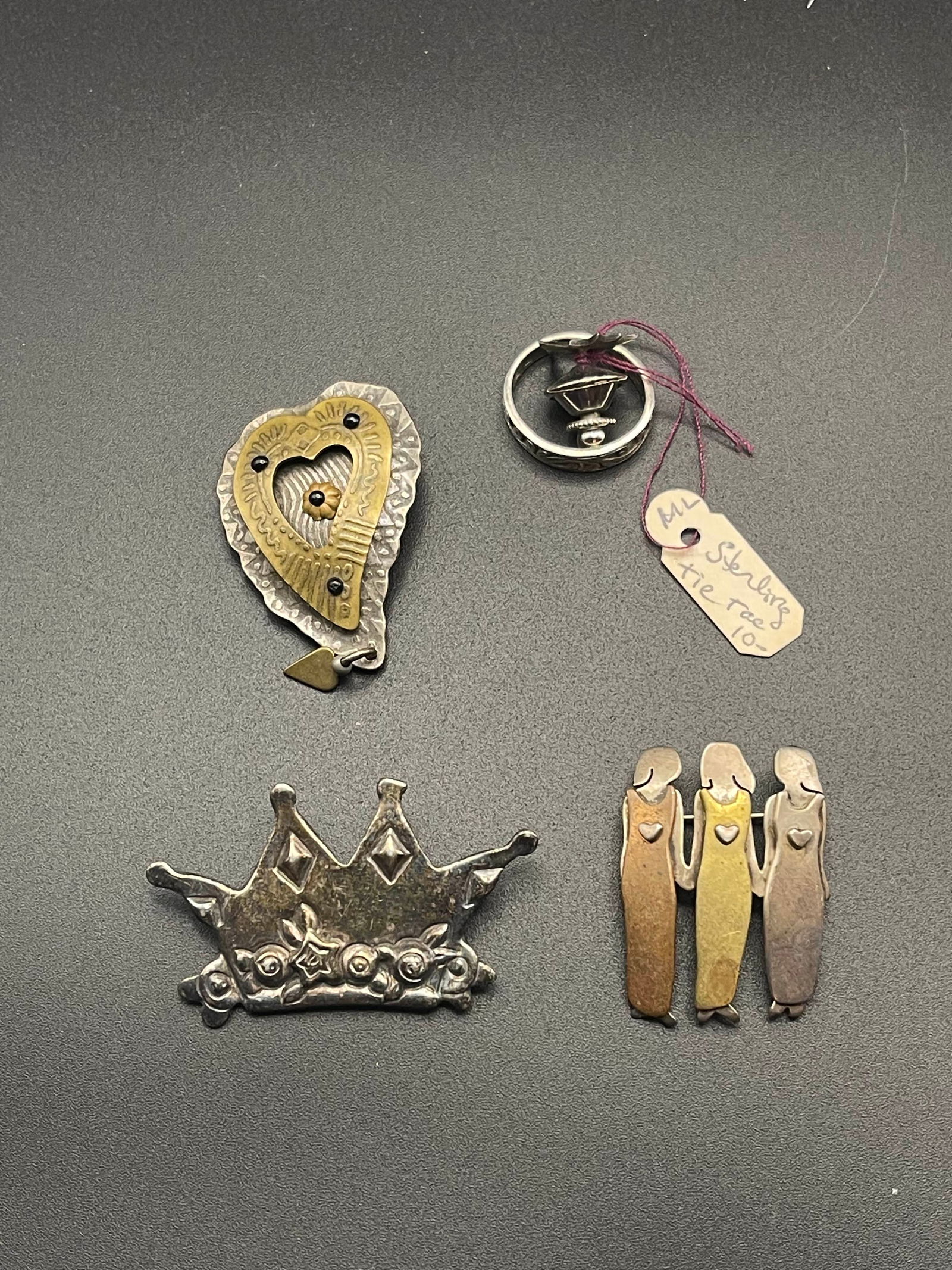 Lot of 5 Vintage Sterling Silver Jewelry Pieces; Bird/Starburst Sterling Silver Tie Tack, Sterling (1 of 4)