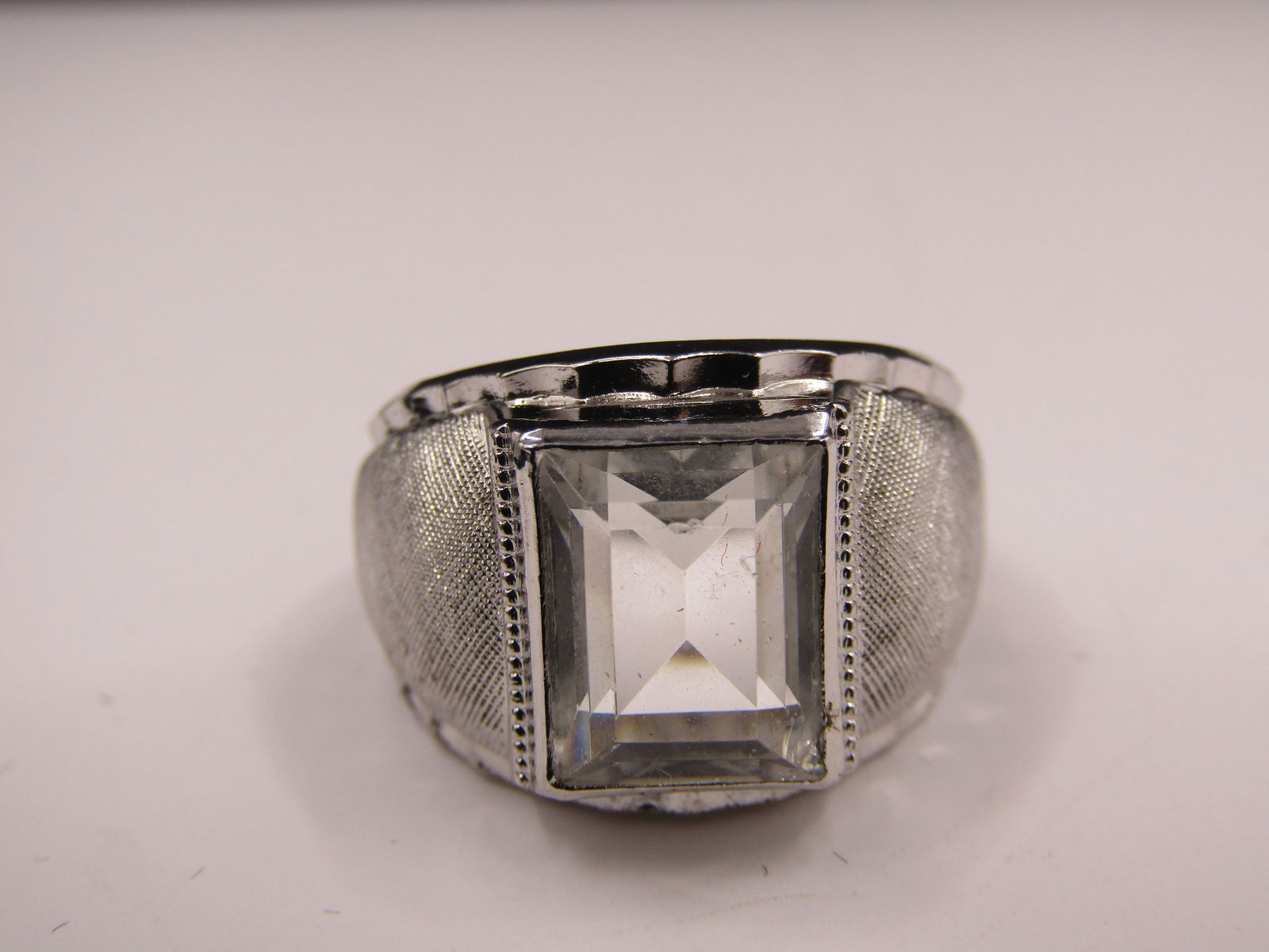 Sterling Silver Size 8 Vintage Joseph Esposito Art Deco Clear Glass Ring (1 of 4)