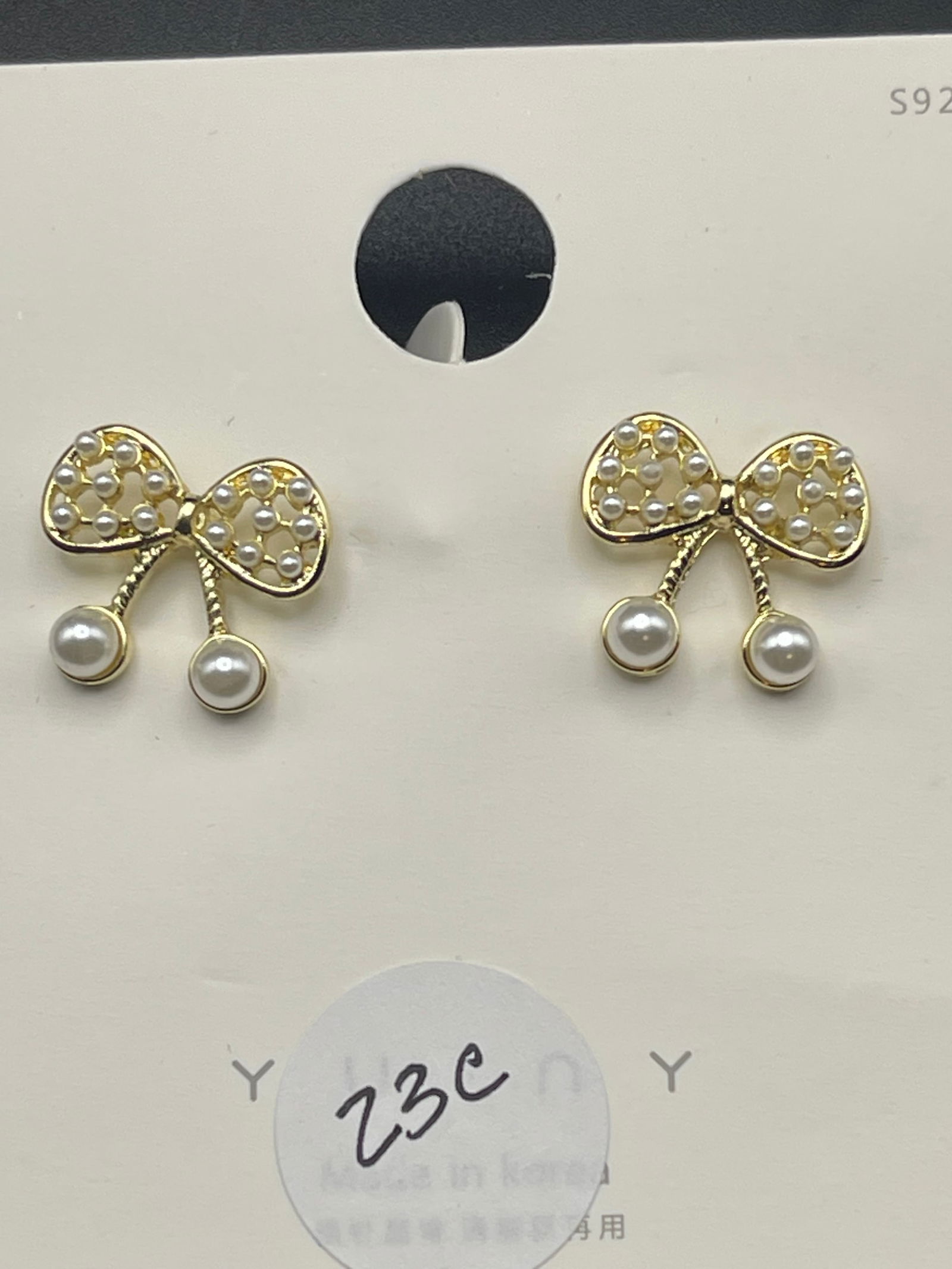Sterling Silver and Pearl Like Bow Style Earrings (1 of 2)