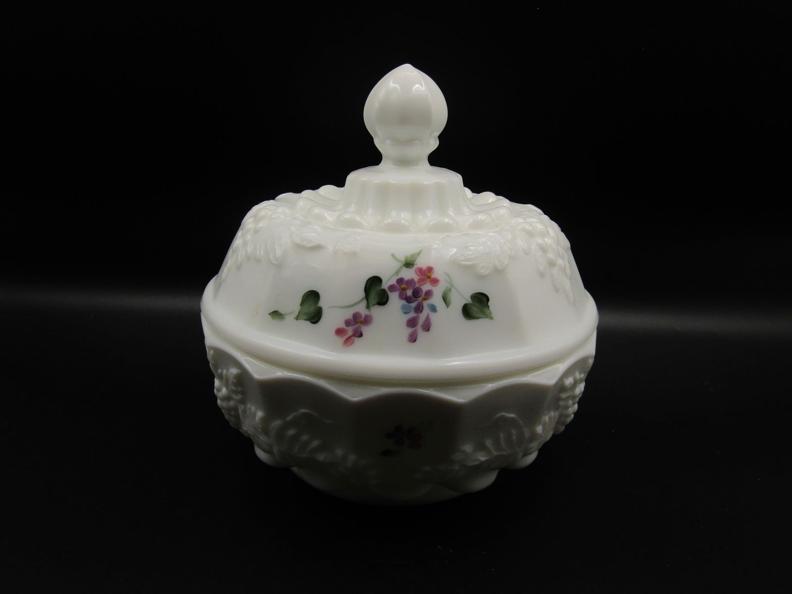 Vintage Fenton 'Forget me Nots' Hand Painted and Signed Covered Dish (2 Pieces) (1 of 4)