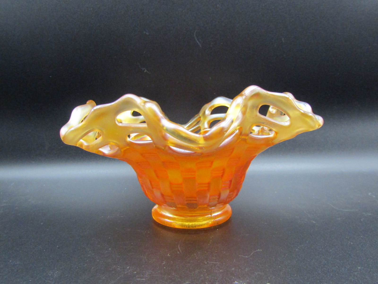 Vintage Fenton Marigold Carnival Glass Open Edge Basketweave Bowl, Candy Dish 3' (1 of 2)