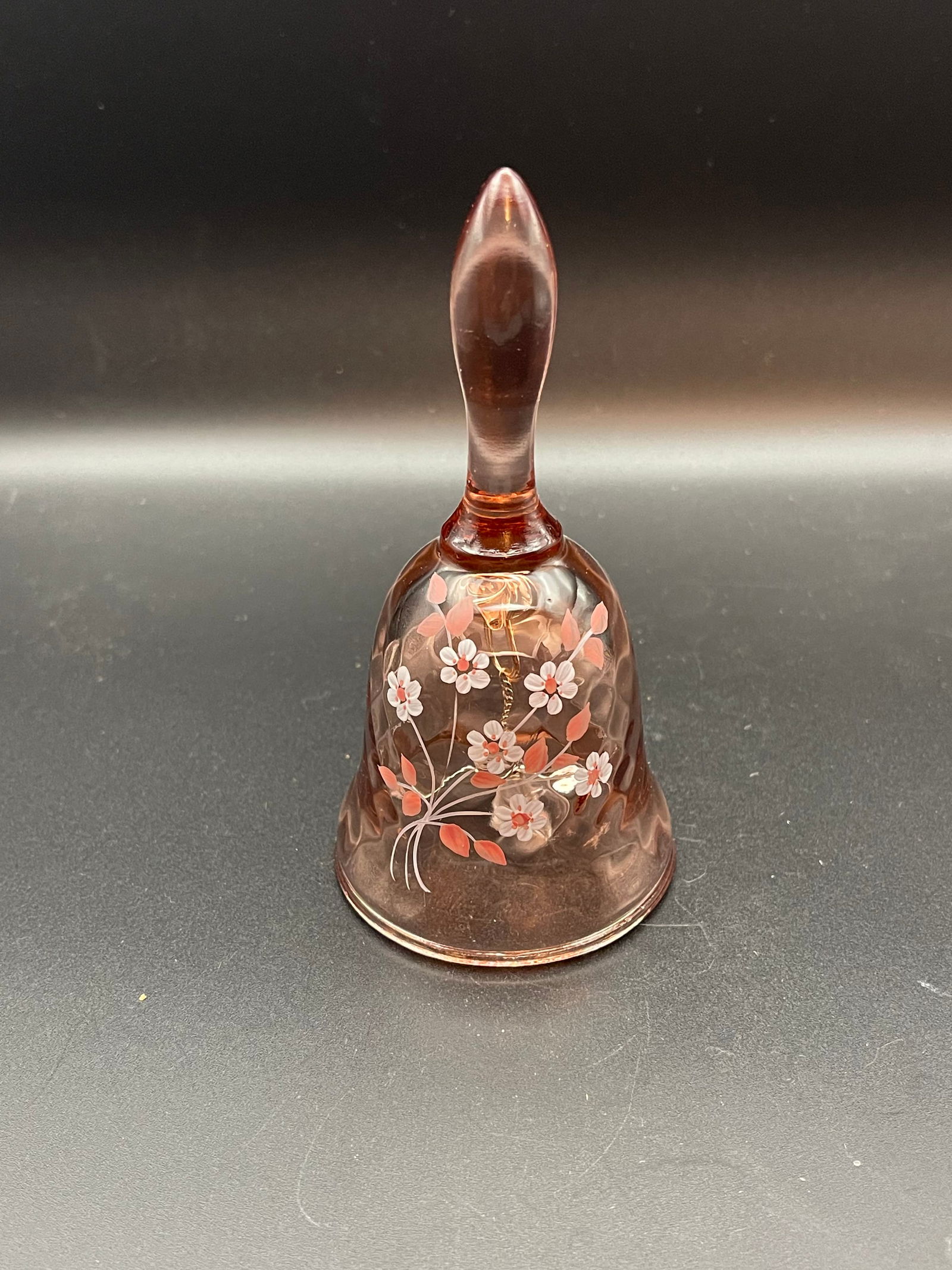 Vintage Fenton Hand Painted and Signed Pink Glass Bell; Daisy Flowers 4.75' (1 of 3)