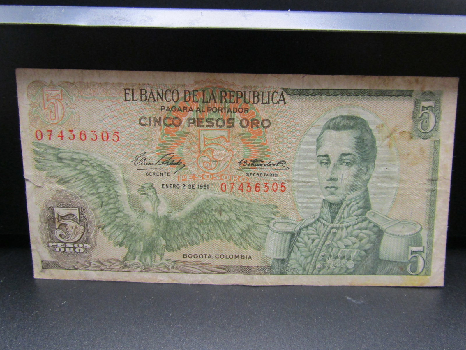 1961 Colombia 5 Pesos Bank Note. SCARCE: 1961 Colombia 5 Pesos Bank Note. SCARCE Condition Yes, we will ship this item, we provide in house shipping to save our customers money. S&H fees and insurance will be added to your invoice. If you wo