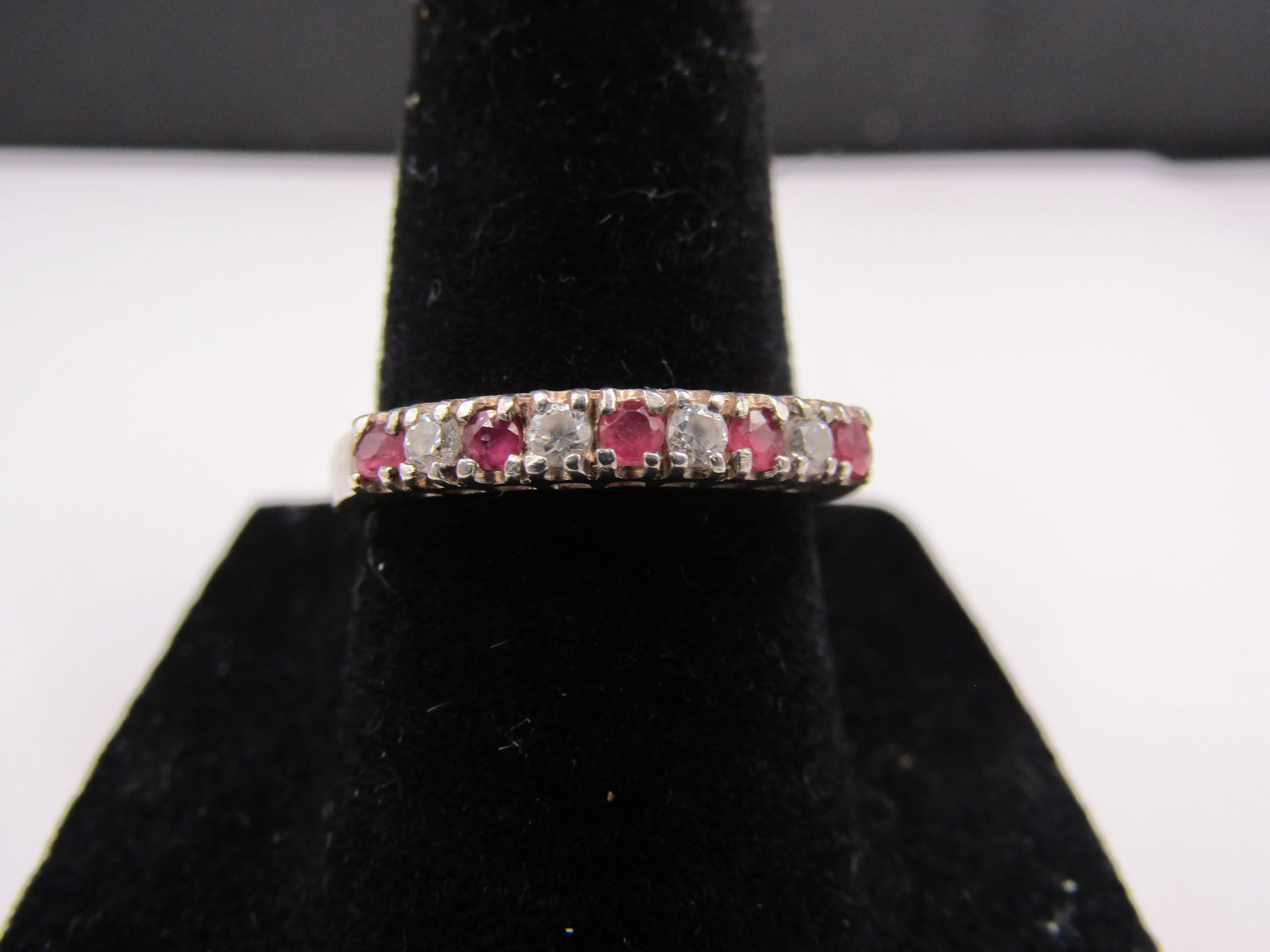 Sterling Silver Size 6.5 Ruby Like, and Diamond Like Alternating Stones Ring (1 of 4)