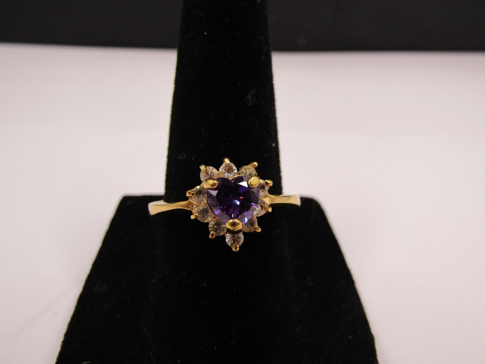 Size 7 18KT GE Purple Gemstone, CZ Cluster Ring (1 of 3)