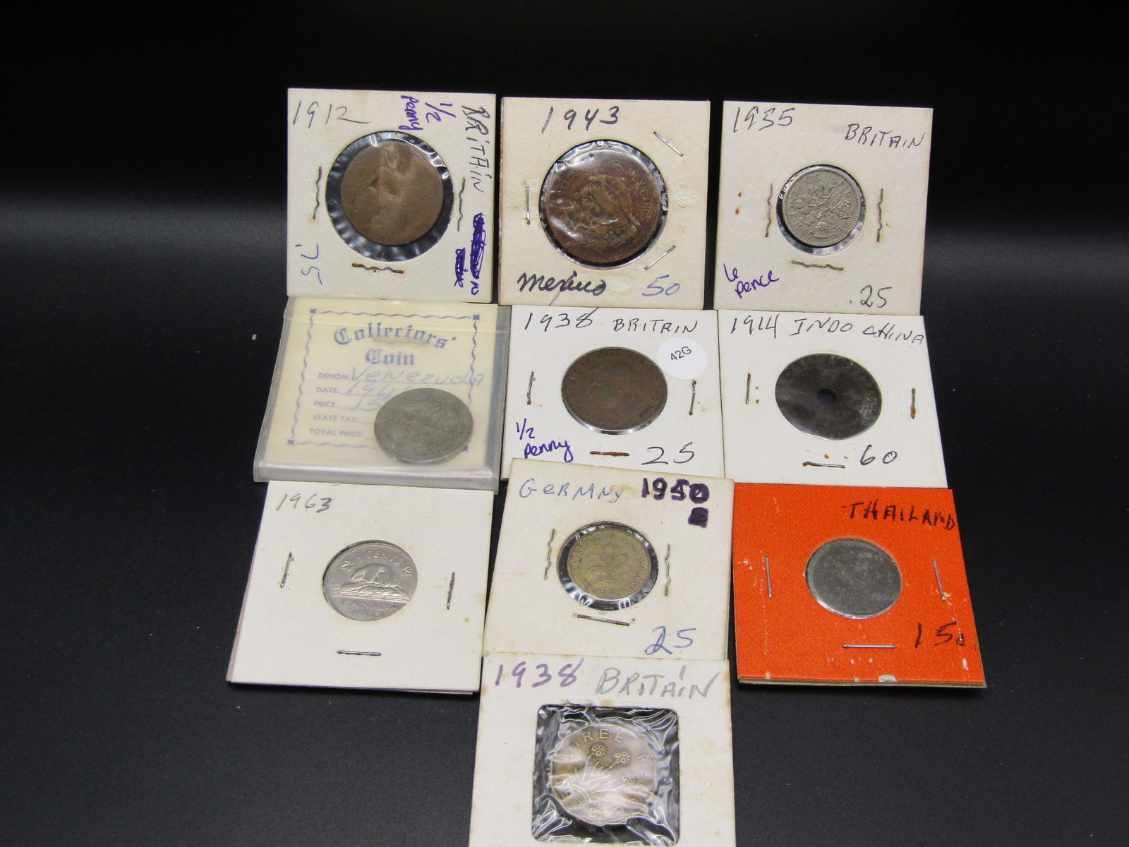 Lot of 10 Foreign/World Coins, All carded in 2x2s (1 of 5)