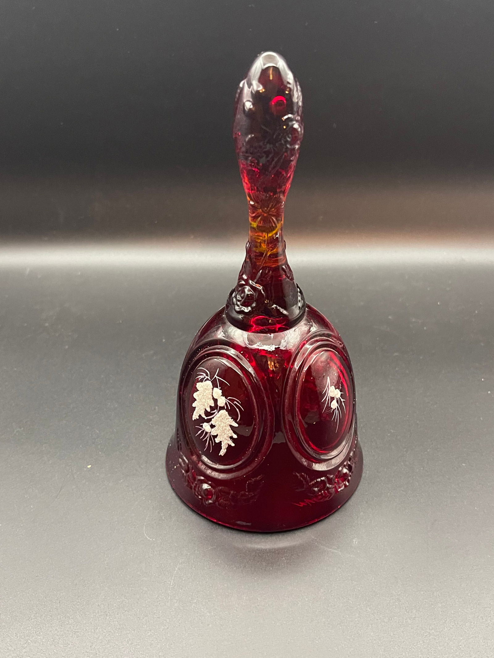 Vintage Fenton Ruby, Amberina Glass Christmas Bell Sparkle Paint, Signed by Artist 7' (1 of 4)