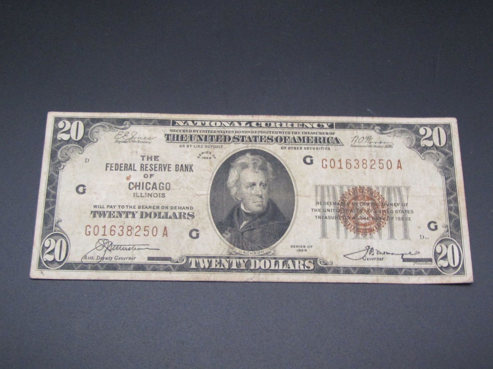 1929 Brown Seal $20 National Currency Note, Federal Reserve Bank of Chicago Illinois, Tough Great (1 of 4)