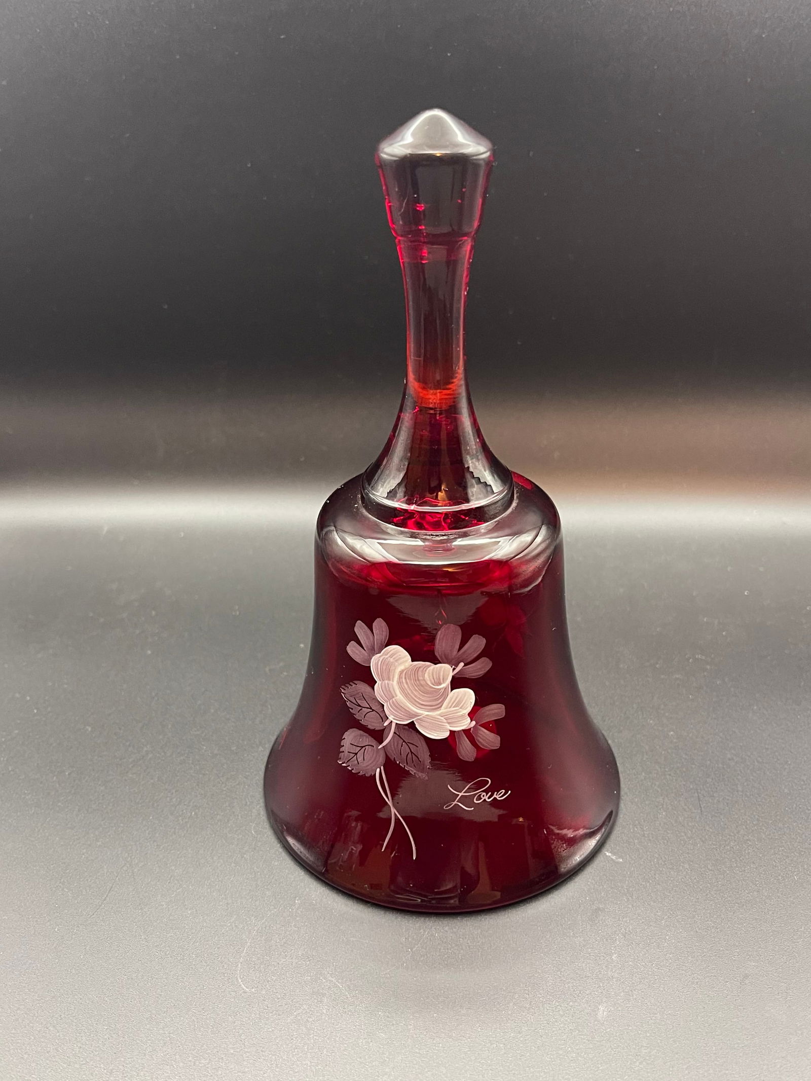 Vintage Fenton Hand Painted and Signed Ruby Red Glass Bell 'Rose 'Love' (1 of 3)