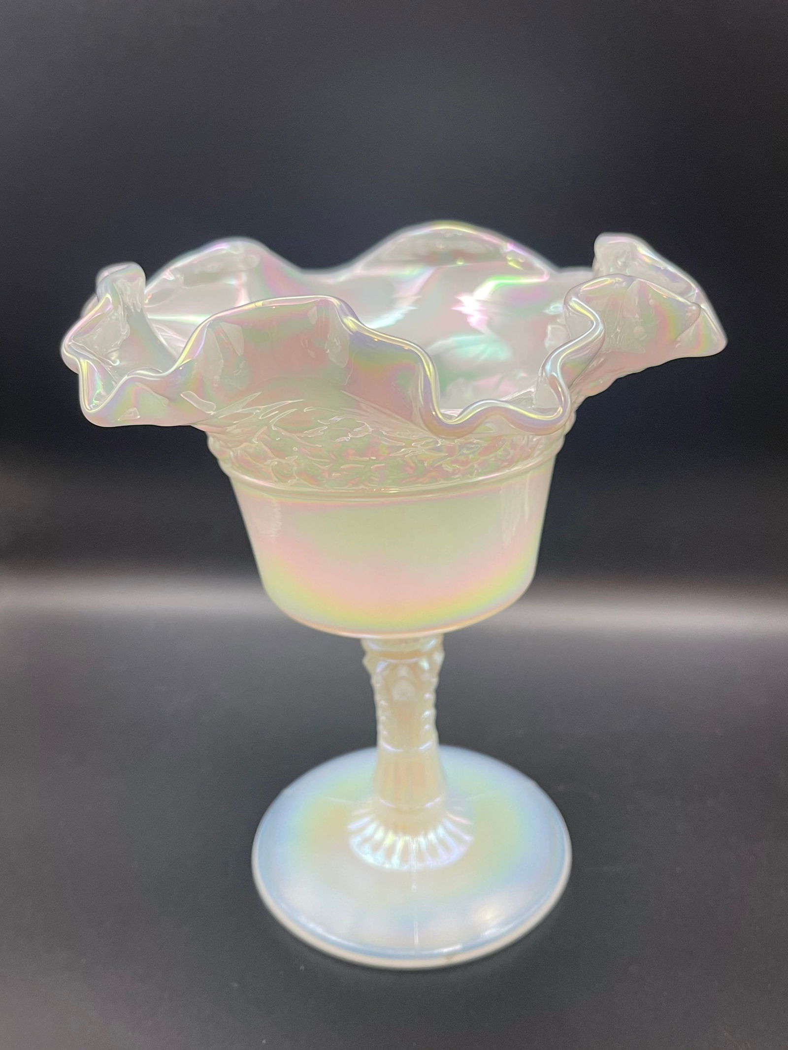 Vintage Fenton White Iridescent Compote 6' (1 of 5)