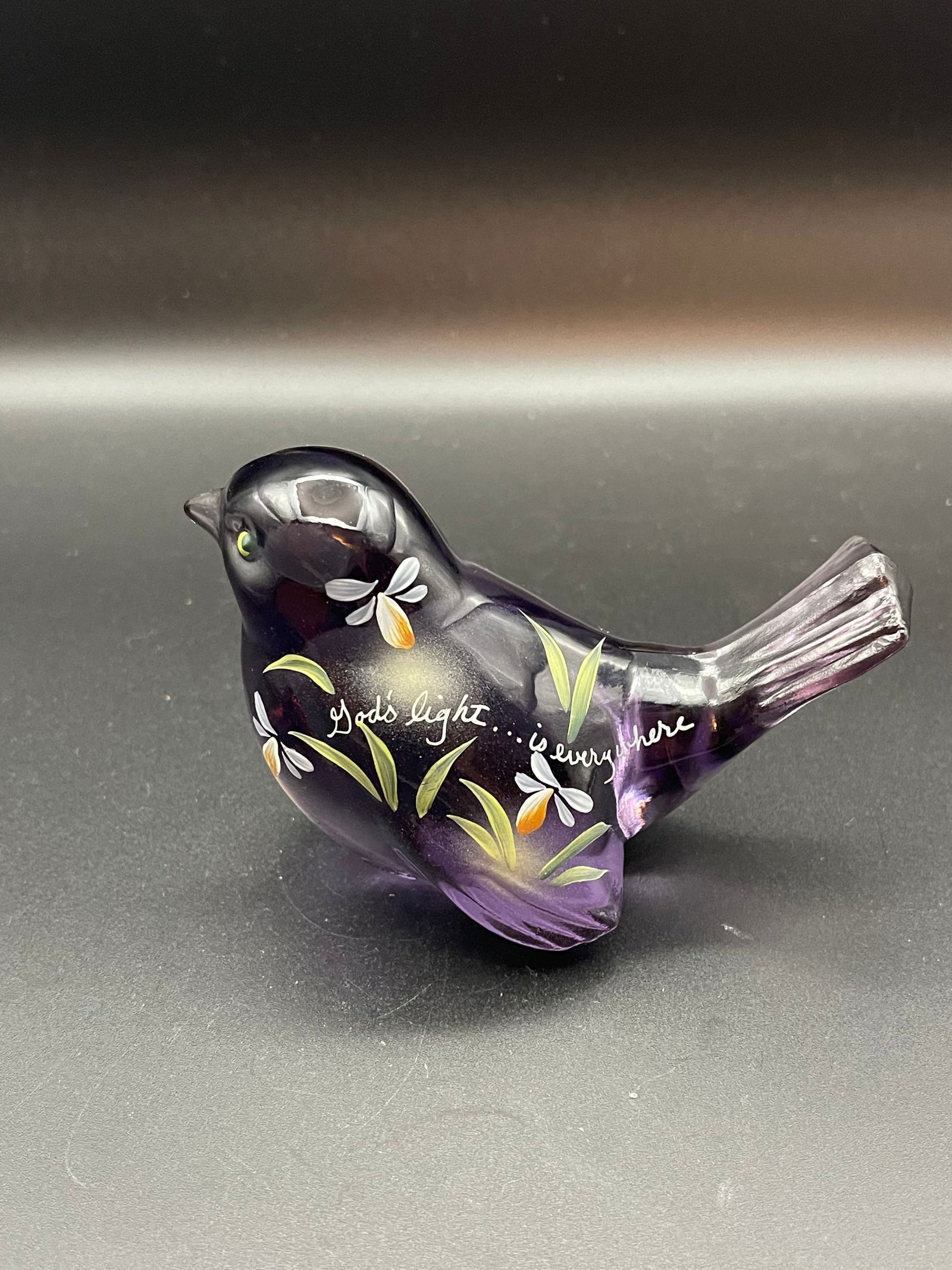 Vintage Fenton Hand Painted 'God's Light is Everywhere' Violet Bird (1 of 3)