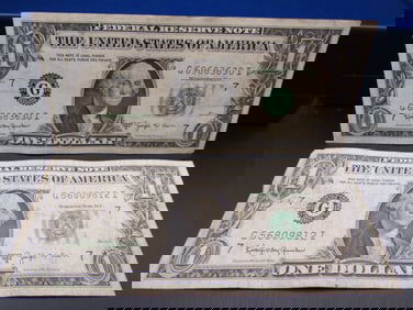 2- 1963-B Green Seal $1 Joseph W Barr Notes