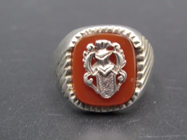 Vintage Sterling Silver Masonic Carnelian Like Ring, Size 12