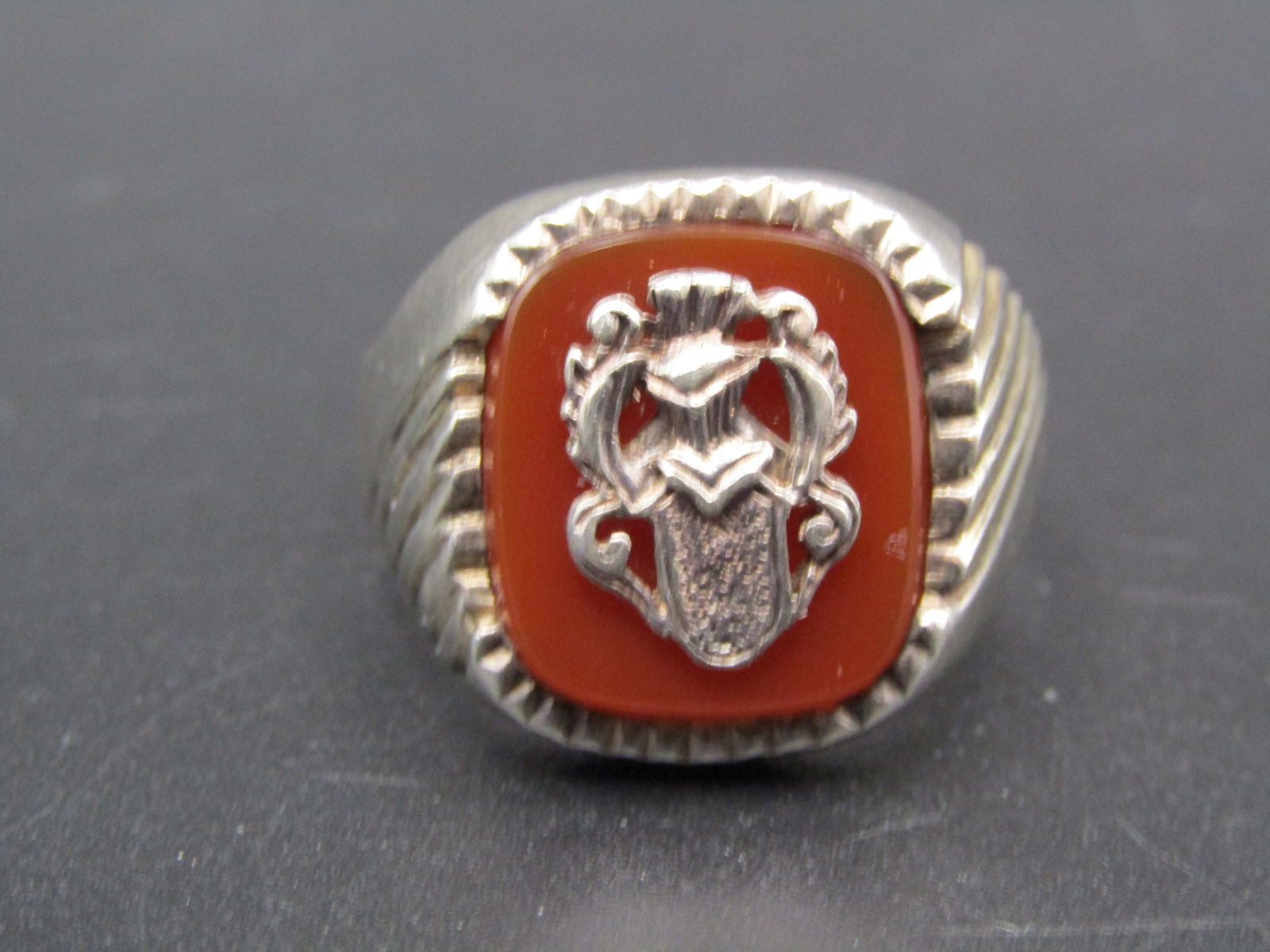 Vintage Sterling Silver Masonic Carnelian Like Ring, Size 12 (1 of 4)