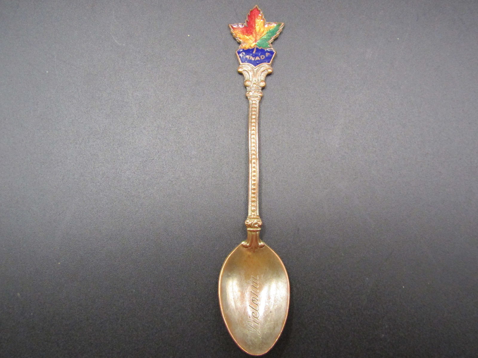 Vintage Copper Souvenir Spoon from Victoria Canada, Maple Leaf (1 of 3)