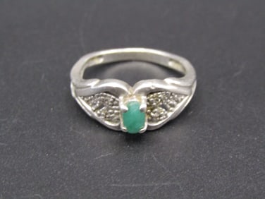 Vintage Sterling Silver Emerald Butterfly Ring, Size 5.5