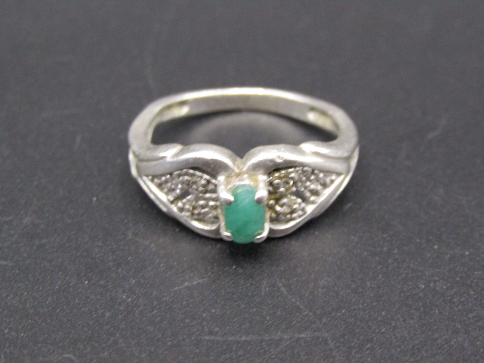 Vintage Sterling Silver Emerald Butterfly Ring, Size 5.5 (1 of 4)