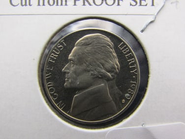 1980-S Proof Jefferson Nickel. Cut From Proof Set