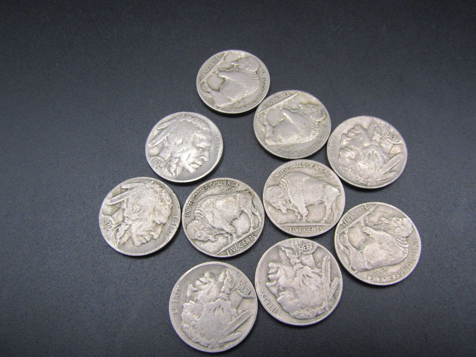 10 Mixed Date and Mixed MM Buffalo Nickels (1 of 3)