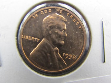 1958-P Proof Lincoln Wheat Cent, Cut From US Proof Set