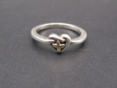 Vintage Sterling Silver Heart and Cross Ring, Size 5.5-6