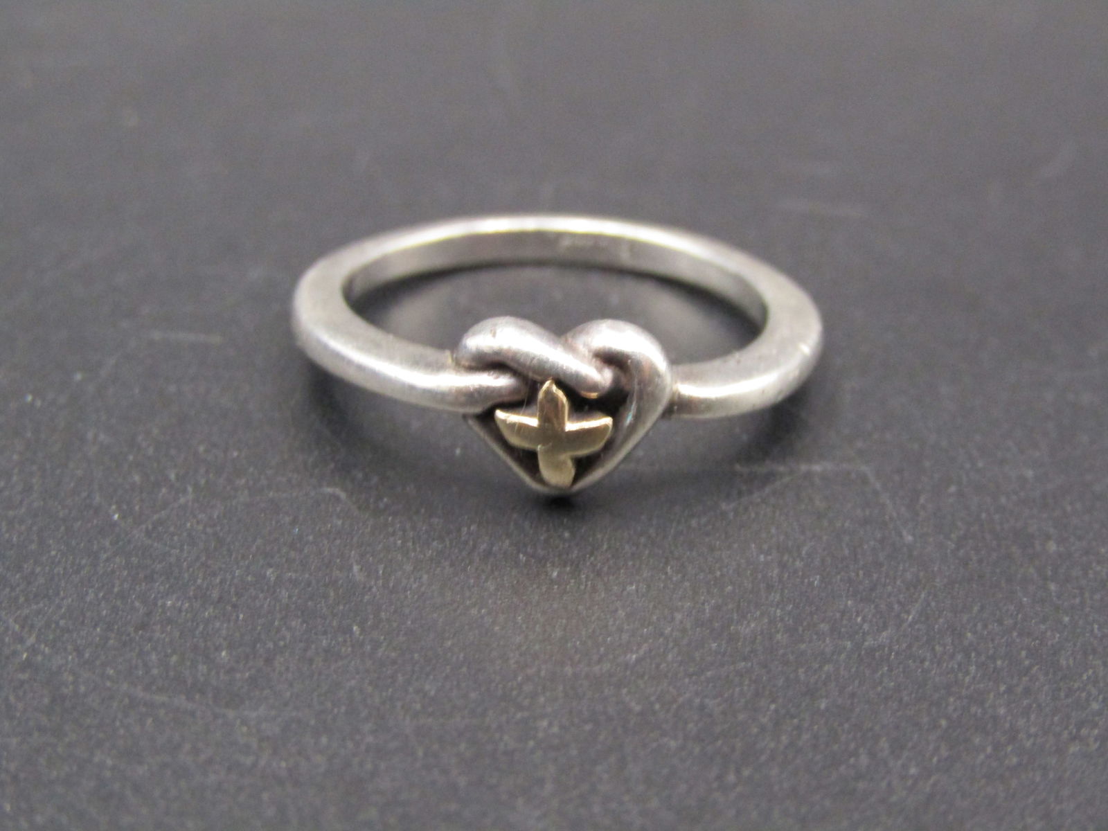 Vintage Sterling Silver Heart and Cross Ring, Size 5.5-6 (1 of 3)
