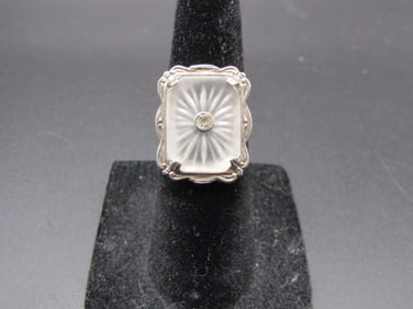 Vintage Sterling Silver Art Decco Camphor Glass Ring, Size 4