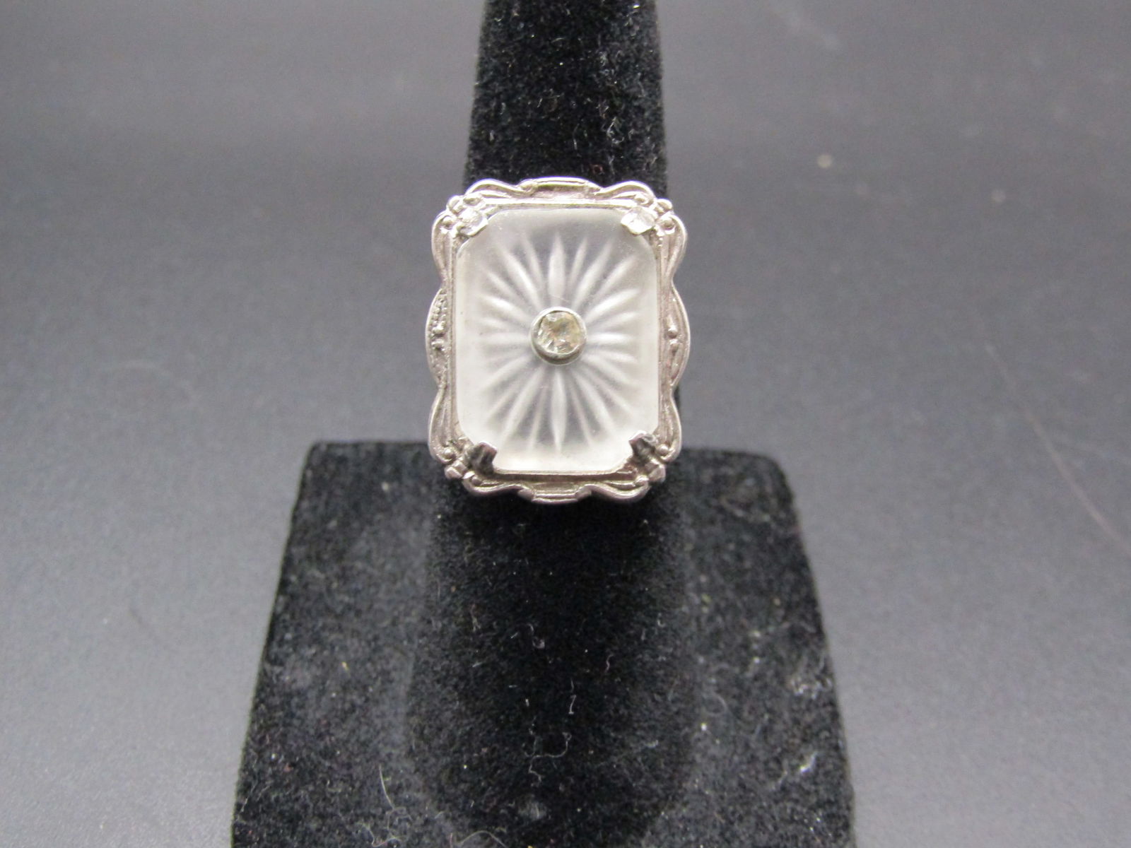 Vintage Sterling Silver Art Decco Camphor Glass Ring, Size 4: Vintage Sterling Silver Art Decco Camphor Glass Ring, Size 4