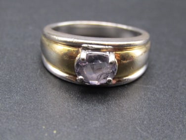 Vintage Sterling Silver, Gold Tone Amethyst Ring, Size 10