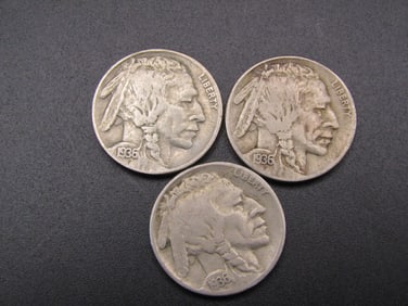 1936 P,D,S Buffalo Nickels, Mint Mark Set