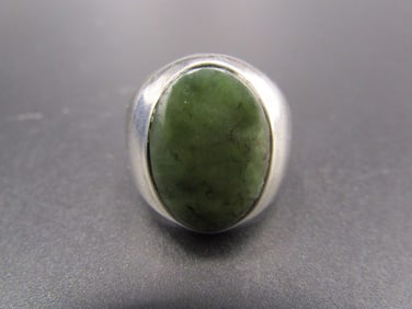 Vintage Sterling Silver Size 10 Black Jade Like Ring