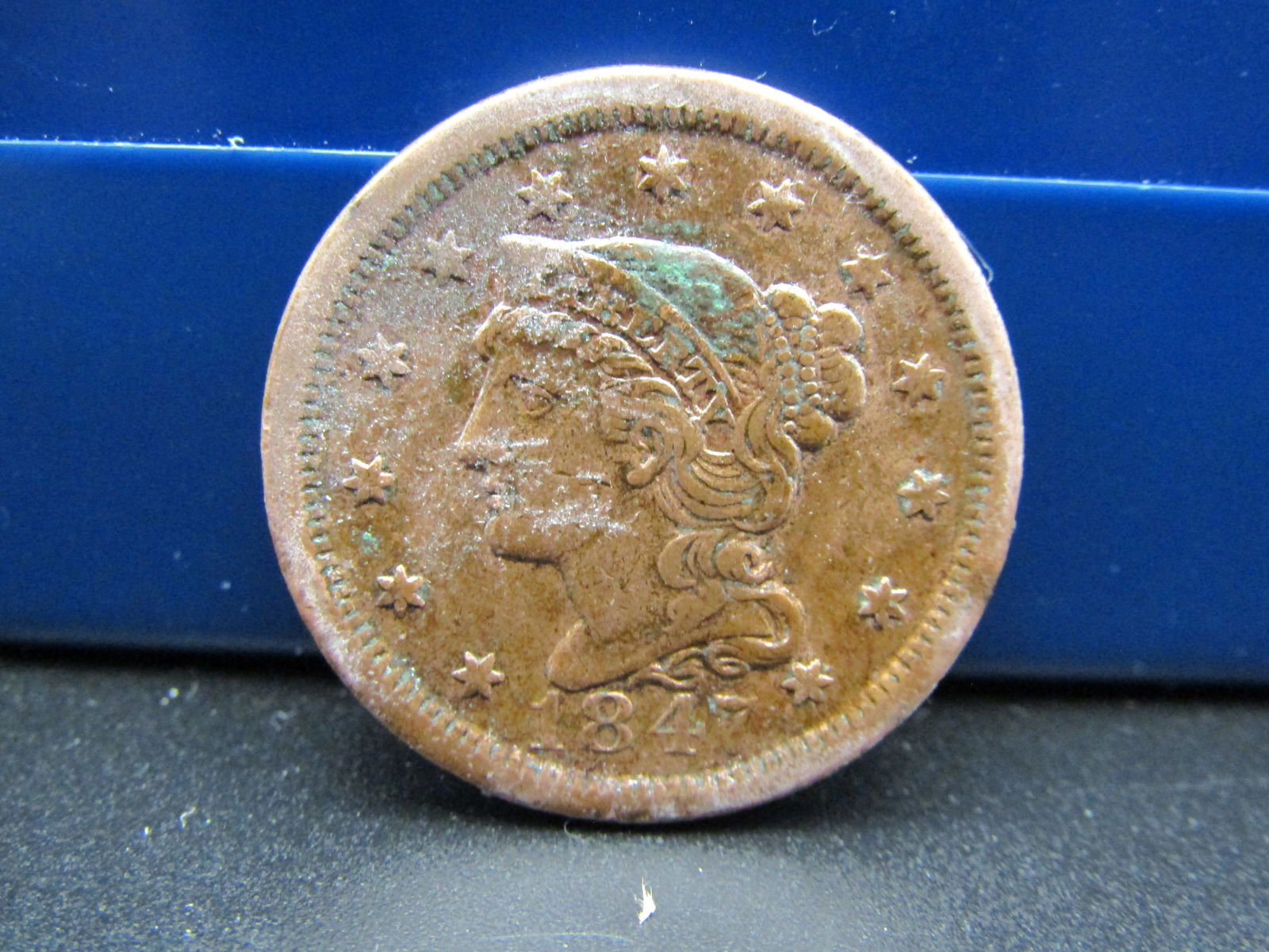 1847 Braided Hair Large Cent, Nice Details - some color issues (1 of 2)