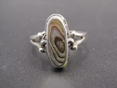 Vintage Sterling Silver Abalone Shell Gemstone Ring, Size 5.75