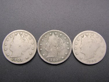 1901, 1902, 1903 Liberty Head V Nickels