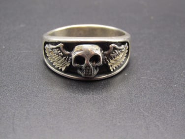 Vintage Sterling Silver Skull Ring, Size 14.5