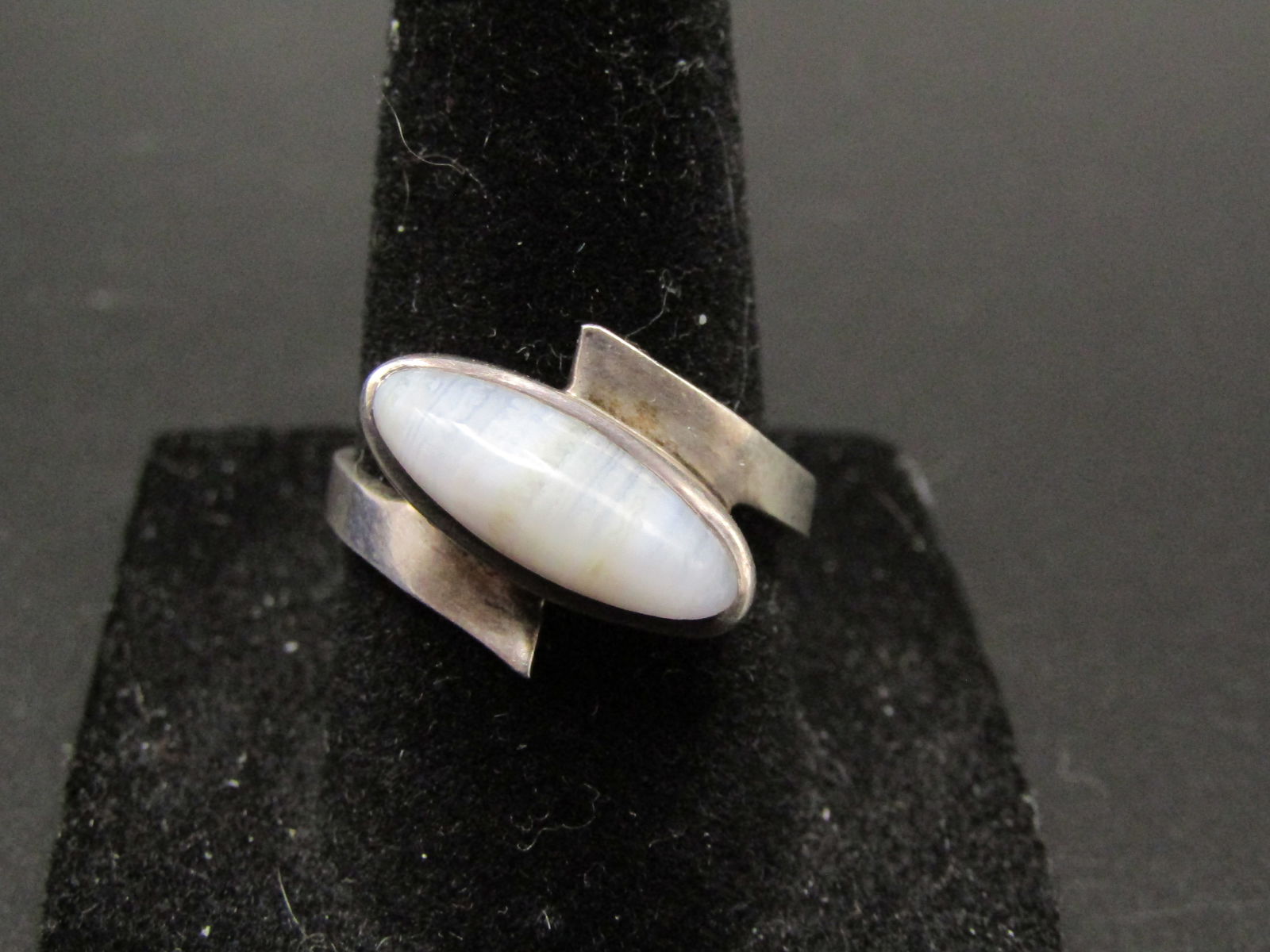 Vintage Sterling Silver Blue Lace Agate Ring, Size 7.5 (1 of 3)